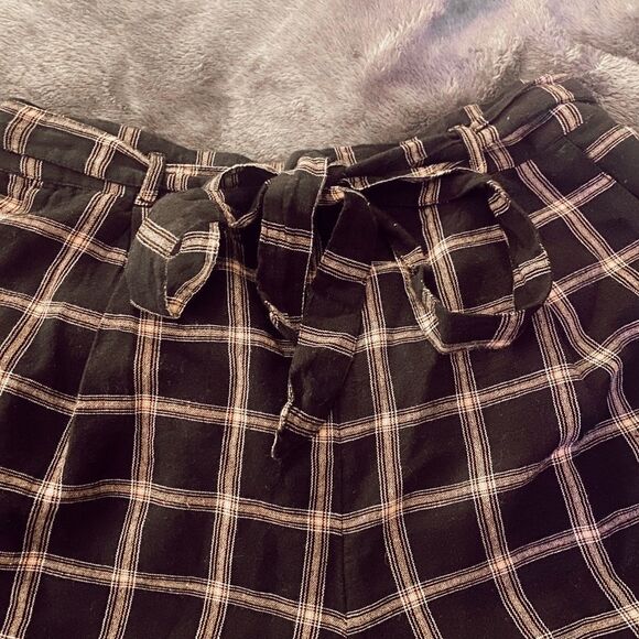 NWT American Eagle plaid paperbag tie waist linen cotton shorts - Picture 6 of 12